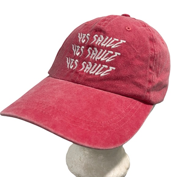 Accessories - YES SAUCE pink red baseball hey cap adjustable buckle strap in back